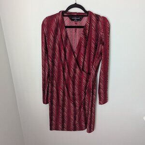 Norma Kamali Women's Red Side Gathered Long Sleeve Wrap Dress, Large